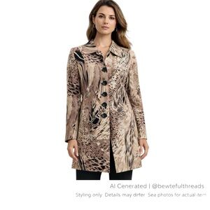 LAURA SZ 14 animal-like print shades of brown/black/beige collared neckline